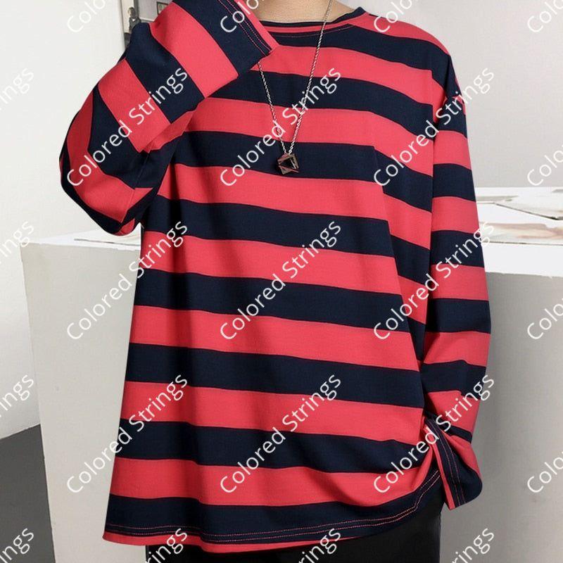 Harajuku Striped Shirt Streetwear Couple Oversized Striped Blouse Woman Casual Long Sleeve Gothic Grunge T-Shirt Tee Tops