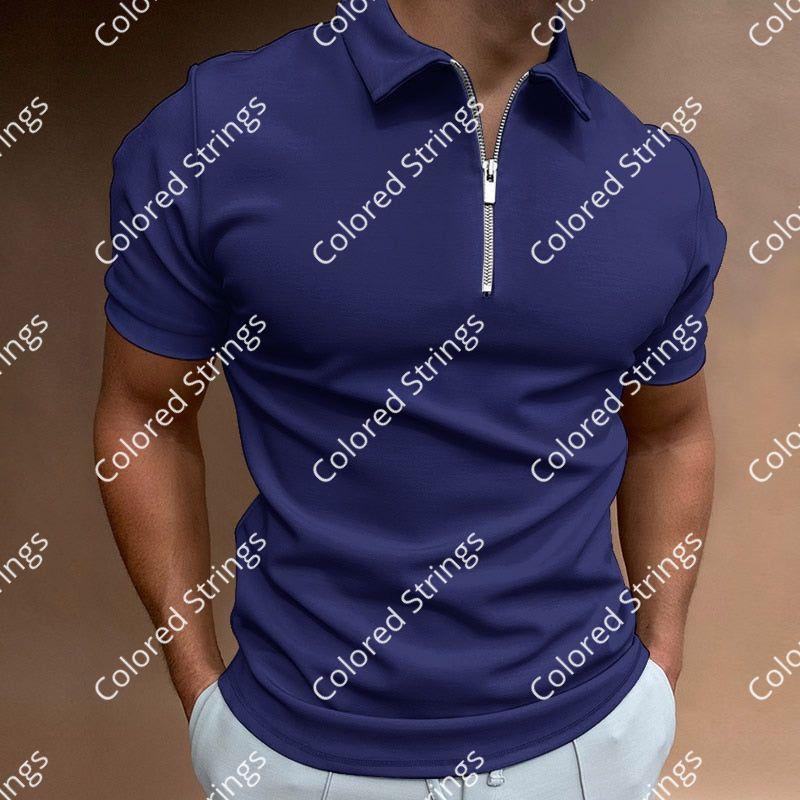 NEW Men's Solid Color Polo Shirt Short Sleeve Turn-Down Collar Zipper Polo Shirt&for Men Casual Streetwear 2022 Summer Male Tops