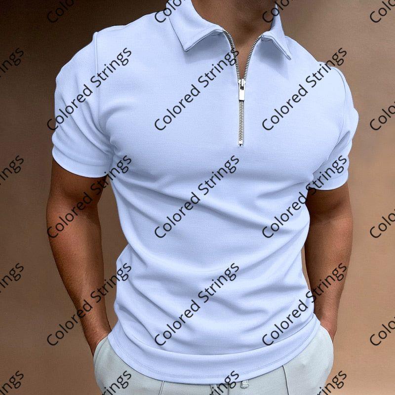 NEW Men's Solid Color Polo Shirt Short Sleeve Turn-Down Collar Zipper Polo Shirt&for Men Casual Streetwear 2022 Summer Male Tops