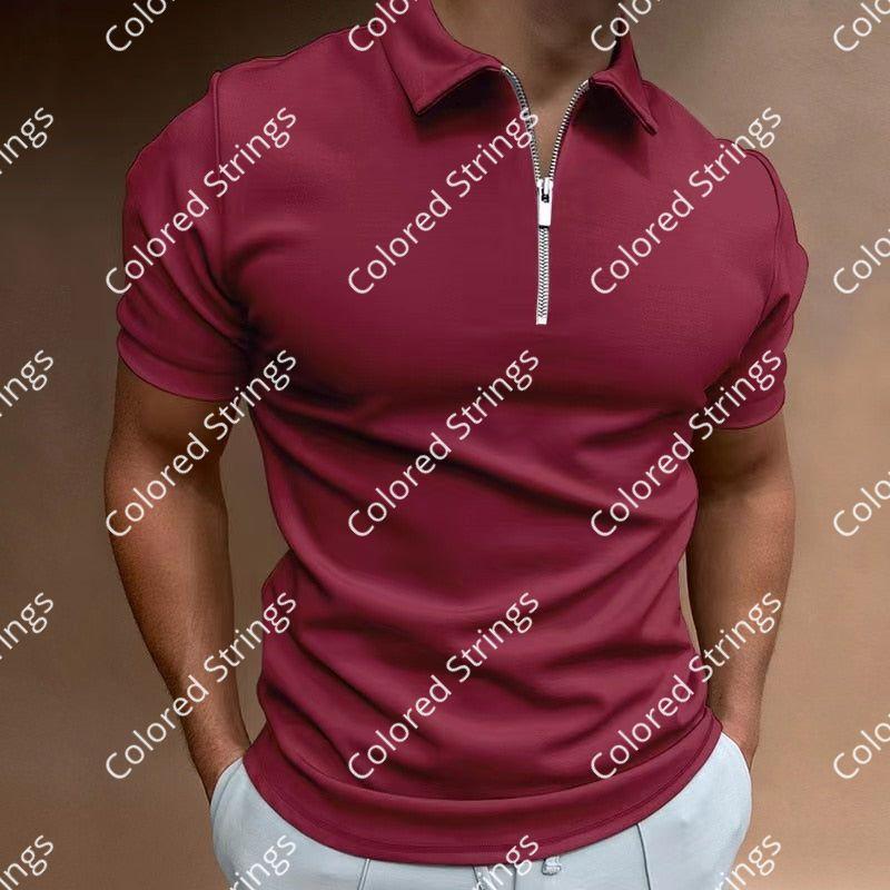 NEW Men's Solid Color Polo Shirt Short Sleeve Turn-Down Collar Zipper Polo Shirt&for Men Casual Streetwear 2022 Summer Male Tops