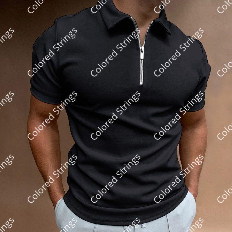 NEW Men's Solid Color Polo Shirt Short Sleeve Turn-Down Collar Zipper Polo Shirt&for Men Casual Streetwear 2022 Summer Male Tops
