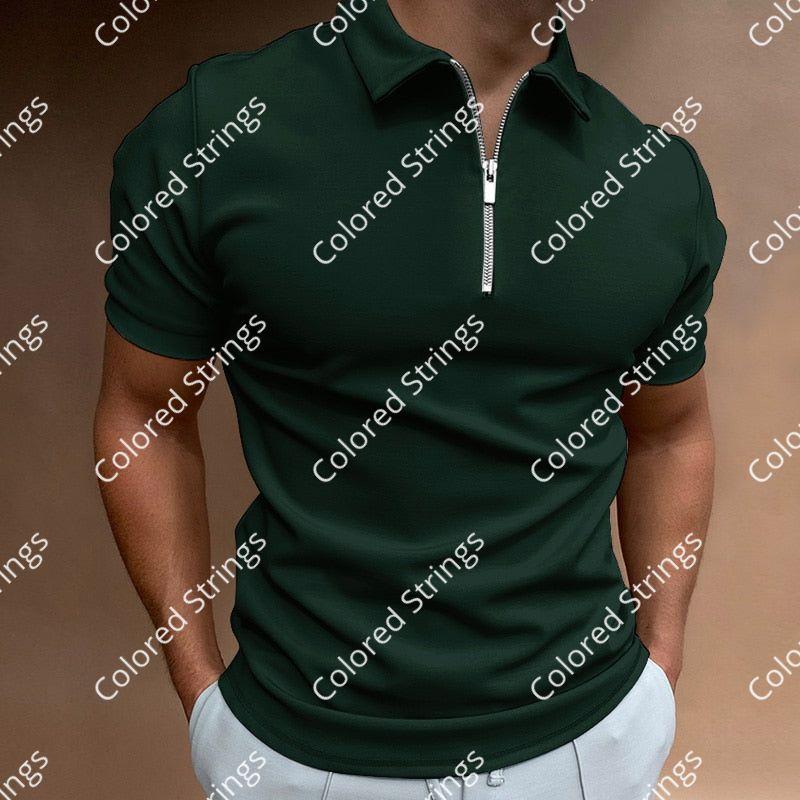 NEW Men's Solid Color Polo Shirt Short Sleeve Turn-Down Collar Zipper Polo Shirt&for Men Casual Streetwear 2022 Summer Male Tops