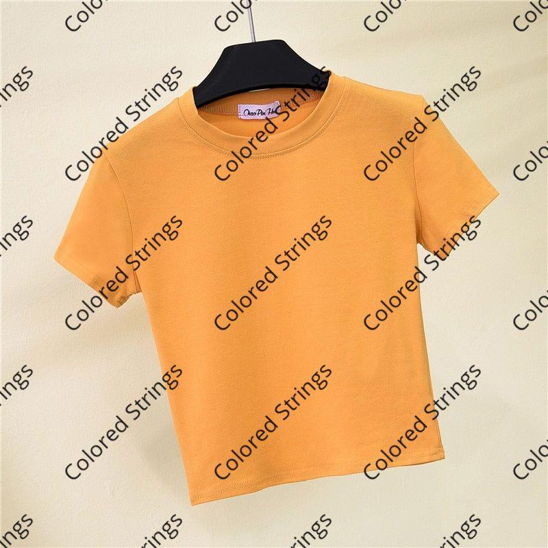 2022 Crop Top T-Shirt Female Solid Cotton O-Neck Short Sleeve T-Shirt For Women Summer High Waist Slim Short Sport Femme T-Shirt
