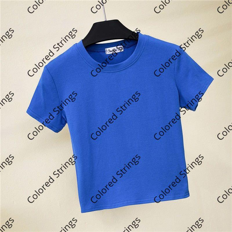 2022 Crop Top T-Shirt Female Solid Cotton O-Neck Short Sleeve T-Shirt For Women Summer High Waist Slim Short Sport Femme T-Shirt