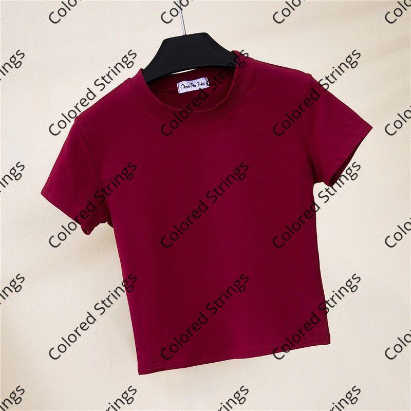 2022 Crop Top T-Shirt Female Solid Cotton O-Neck Short Sleeve T-Shirt For Women Summer High Waist Slim Short Sport Femme T-Shirt
