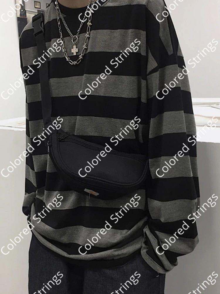 Striped Shirt Streetwear Harajuku Couple Tops Female Long Sleeve Gothic Shirts Spring Oversize Woman T-shirt Vintage Blouse