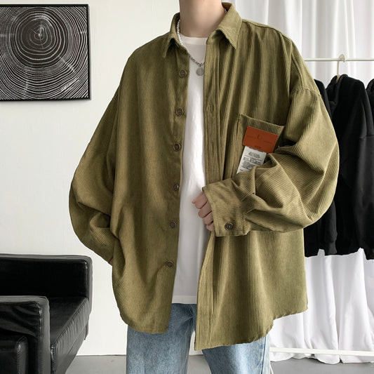 Corduroy Men Shirts For Men Clothing Harajuku Black Shirt Korean Style Men Shirt Long Sleeve Vintage Clothes Streetwear 3XL 2023