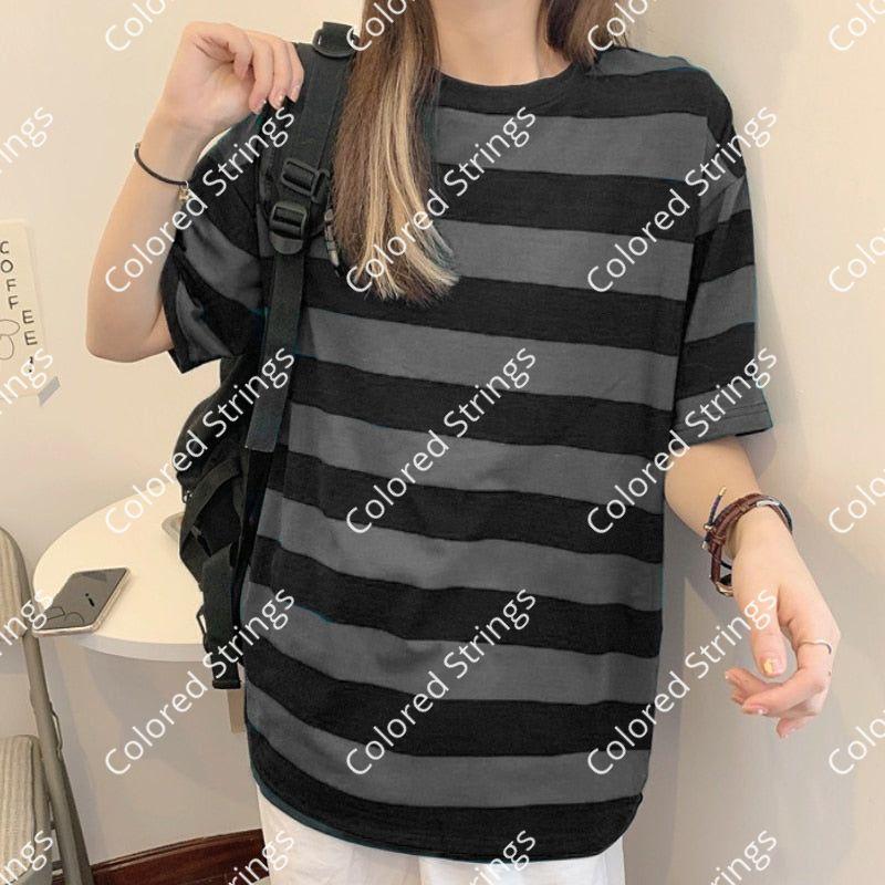 Harajuku Striped Shirt Streetwear Couple Oversized Striped Blouse Woman Casual Long Sleeve Gothic Grunge T-Shirt Tee Tops