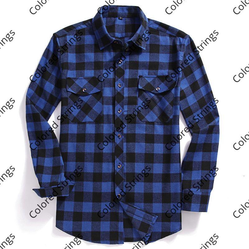 2022 New Men Casual Plaid Flannel Shirt Long-Sleeved Chest Two Pocket Design Fashion Printed-Button (USA SIZE S M L XL 2XL)