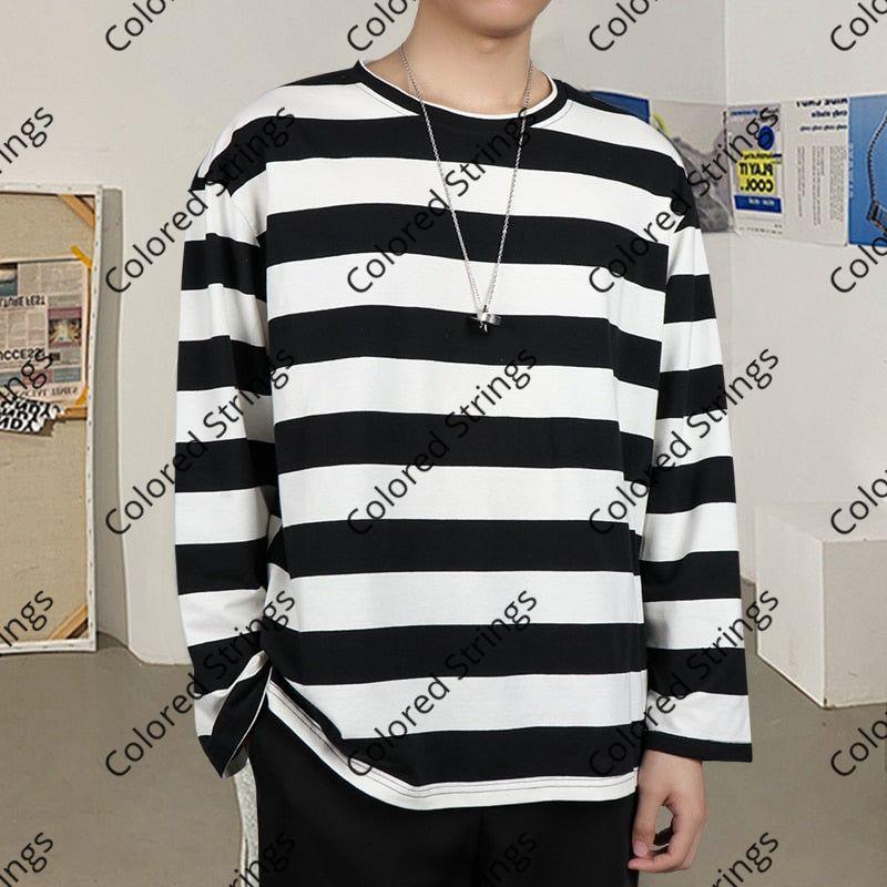 Harajuku Striped Shirt Streetwear Couple Oversized Striped Blouse Woman Casual Long Sleeve Gothic Grunge T-Shirt Tee Tops