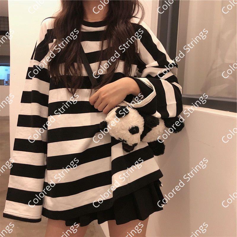 Striped Shirt Streetwear Harajuku Couple Tops Female Long Sleeve Gothic Shirts Spring Oversize Woman T-shirt Vintage Blouse
