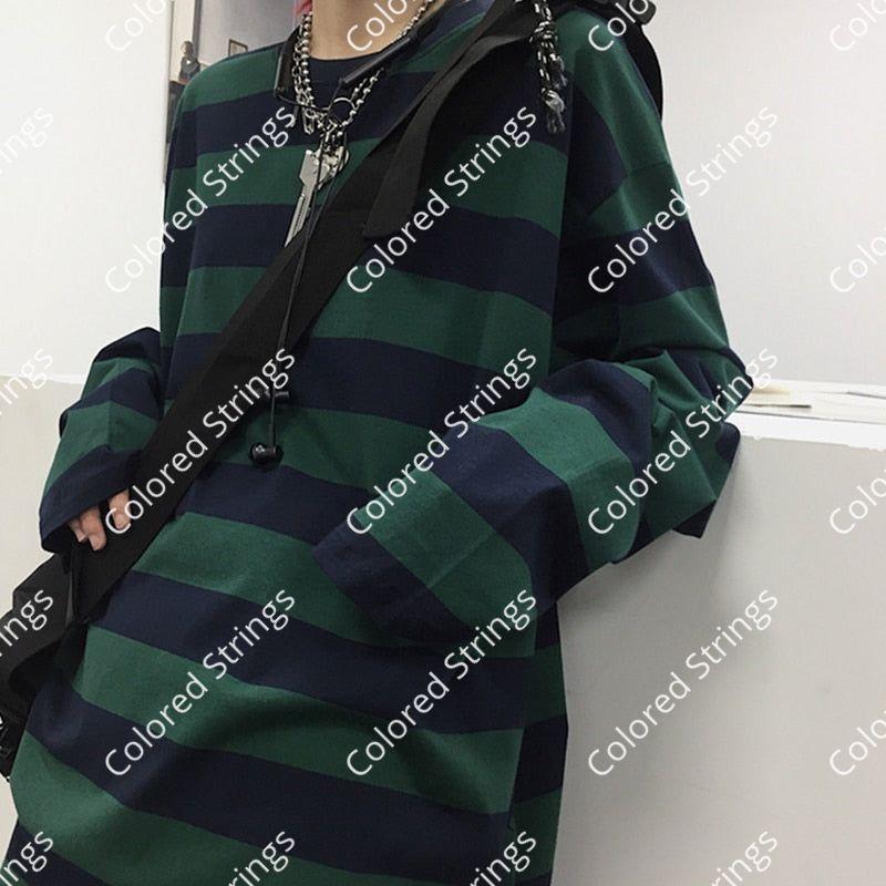 Striped Shirt Streetwear Harajuku Couple Tops Female Long Sleeve Gothic Shirts Spring Oversize Woman T-shirt Vintage Blouse