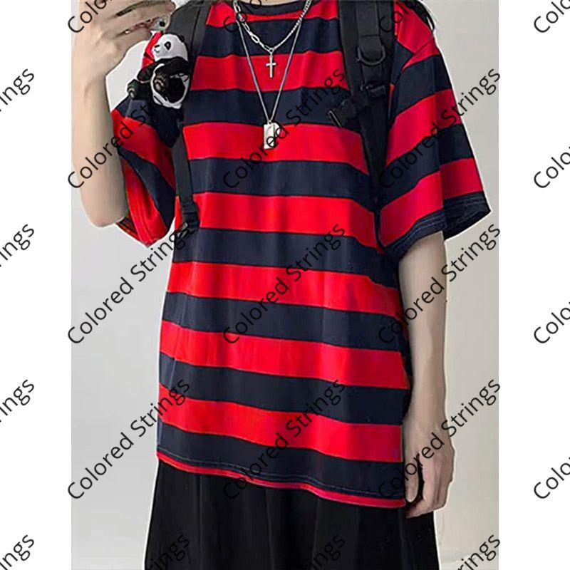 Harajuku Striped Shirt Streetwear Couple Oversized Striped Blouse Woman Casual Long Sleeve Gothic Grunge T-Shirt Tee Tops