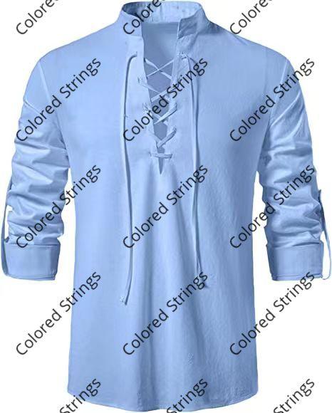 2023 New Men's V-neck shirt T-shirt Fashion Vintage Thin Long Sleeve Top men Casual Breathable Viking Front Lace Up man Shirts