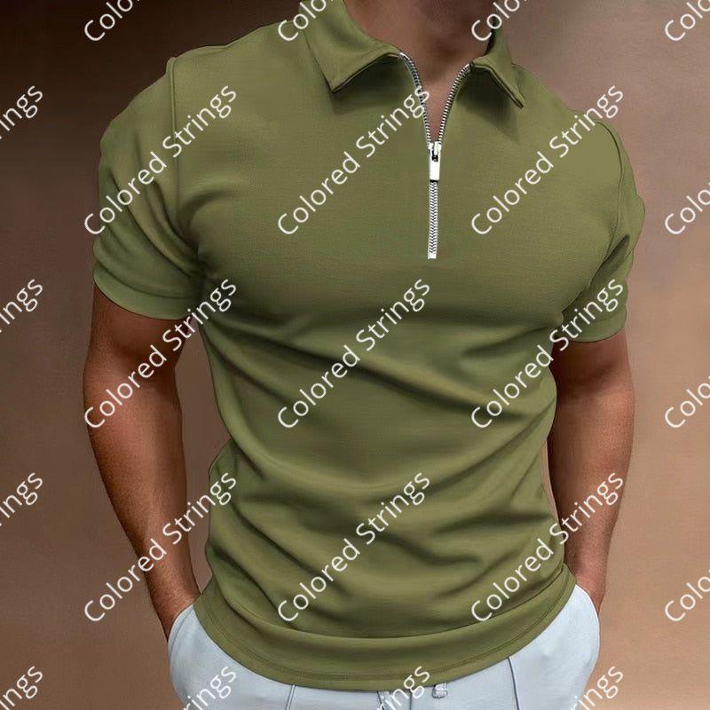 NEW Men's Solid Color Polo Shirt Short Sleeve Turn-Down Collar Zipper Polo Shirt&for Men Casual Streetwear 2022 Summer Male Tops