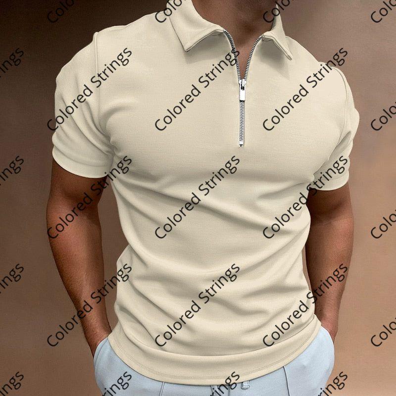 NEW Men's Solid Color Polo Shirt Short Sleeve Turn-Down Collar Zipper Polo Shirt&for Men Casual Streetwear 2022 Summer Male Tops