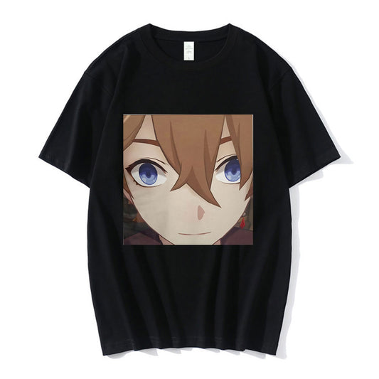 Anime Tartaglia Face Meme t shirt men Fashion Tee Short Sleeve Genshin Impact Game T-Shirts O Neck Tops women футболки camiseta