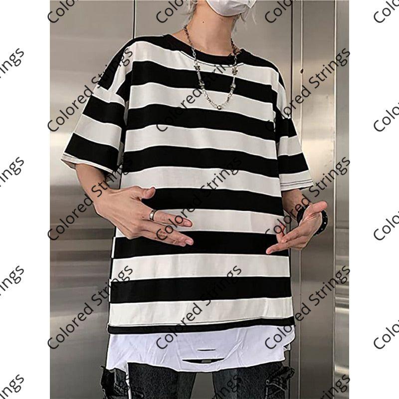 Harajuku Striped Shirt Streetwear Couple Oversized Striped Blouse Woman Casual Long Sleeve Gothic Grunge T-Shirt Tee Tops