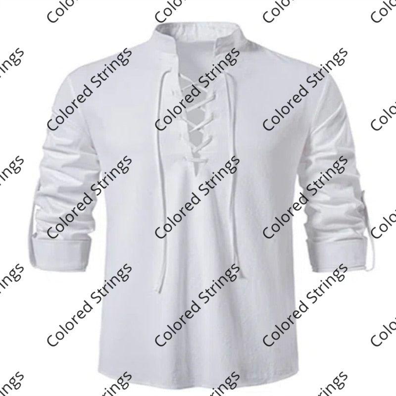 2023 New Men's V-neck shirt T-shirt Fashion Vintage Thin Long Sleeve Top men Casual Breathable Viking Front Lace Up man Shirts