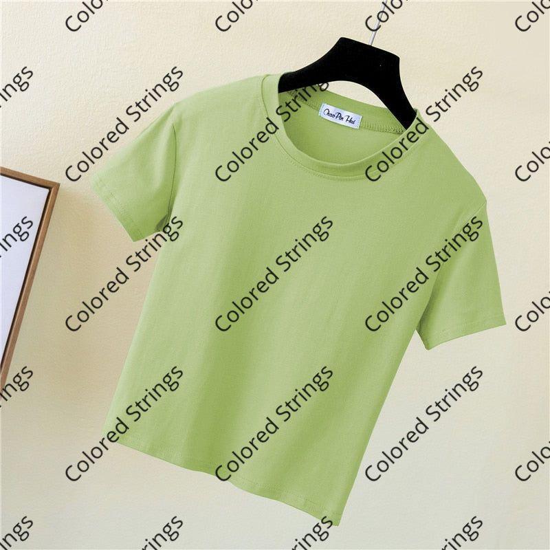 2022 Crop Top T-Shirt Female Solid Cotton O-Neck Short Sleeve T-Shirt For Women Summer High Waist Slim Short Sport Femme T-Shirt