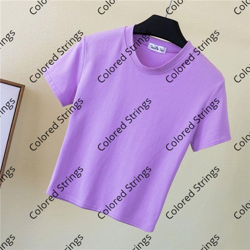2022 Crop Top T-Shirt Female Solid Cotton O-Neck Short Sleeve T-Shirt For Women Summer High Waist Slim Short Sport Femme T-Shirt