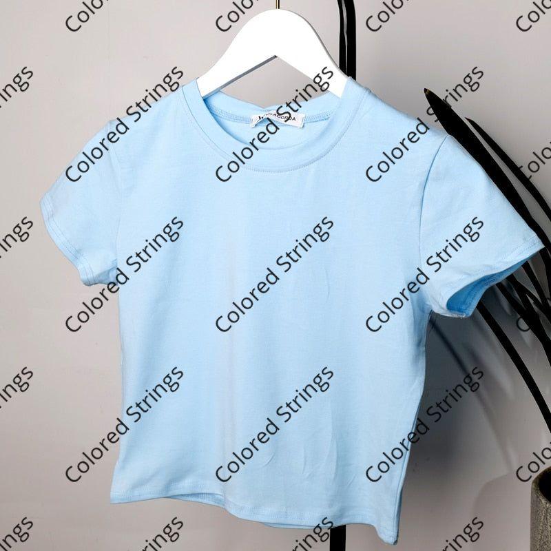 2022 Crop Top T-Shirt Female Solid Cotton O-Neck Short Sleeve T-Shirt For Women Summer High Waist Slim Short Sport Femme T-Shirt