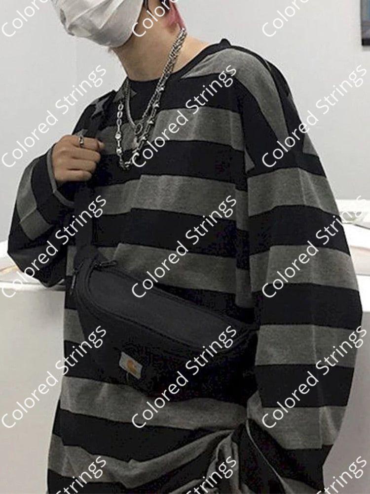 Harajuku Striped Shirt Streetwear Couple Oversized Striped Blouse Woman Casual Long Sleeve Gothic Grunge T-Shirt Tee Tops