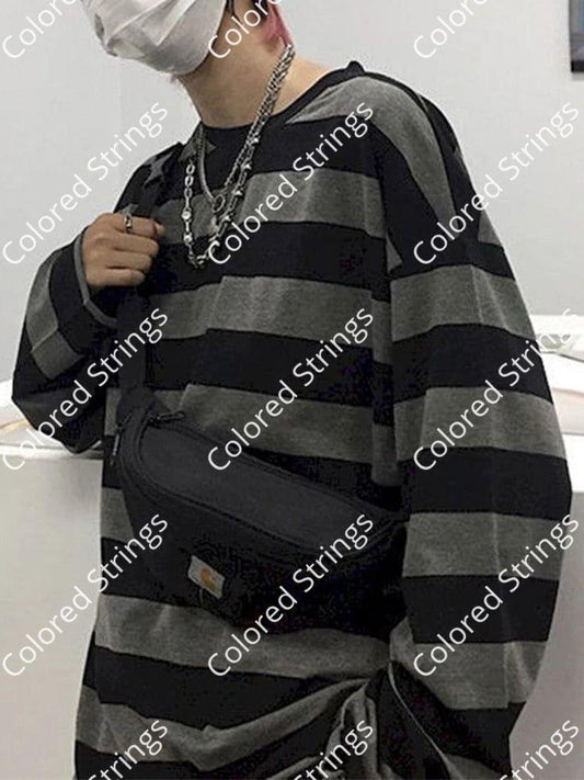 Harajuku Striped Shirt Streetwear Couple Oversized Striped Blouse Woman Casual Long Sleeve Gothic Grunge T-Shirt Tee Tops