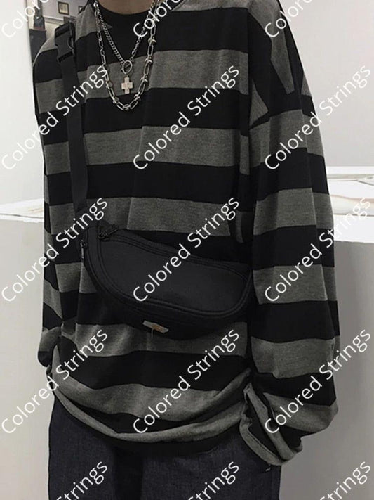 Striped Shirt Streetwear Harajuku Couple Tops Female Long Sleeve Gothic Shirts Spring Oversize Woman T-shirt Vintage Blouse